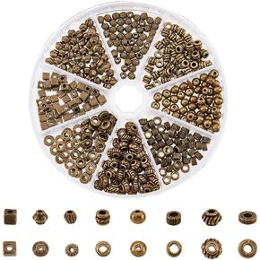 NBEADS 500 Pcs 10 Styles Antique Golden Flat Round Spacer Beads, Tibetan Style Flower Shape Beads Rondelle Jewelry Loose Beads for Metal Beads Bracelet Necklace Earring Jewelry Making