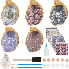 WEBEEDY DIY 5 Sets Oyster Shell Jewelry Tray Ring Display Holder Shell Celadon Pattern Trinket Dish Jewelry Organizer Craft Kit for Adults Summer Jewelry