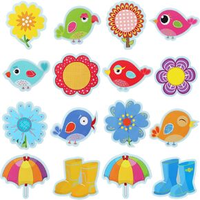 48 Pieces Boho Birds Classroom Decorations Spring Mix Cutouts Bird Bulletin Board Decorations Colorful Flowers Cut-Outs Springtime Blooms Cutouts with Glue Point Dots for Home, Classroom Supplies in Saudi Arabia