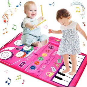 Geweiya 2 in 1 Musical Mat for Toddlers 1-3 Piano Keyboard & Drum Mat with 2 Sticks Baby Girls Boys Toys Age 1-2 Birthday Gifts for 1 2 34 Years Old Girls Christmas in Kuwait