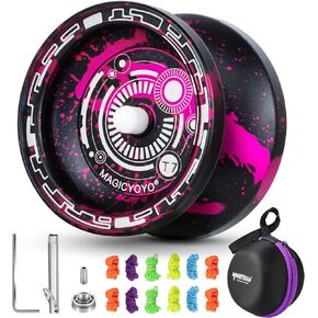 يويو تي 7 سريع الاستجابة للاطفال، يويو معدني من الالومنيوم للمبتدئين مع محمل يويو ضيق C و5 خيوط يويو اضافية + شنطة يويو + قفاز يويو (لون اسود وزهري) in Kuwait