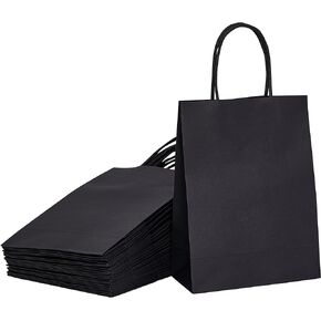 SUNCOLOR 24 Pack 9" Small Black Gift Bags With Handle for Party Favor Bags Goodie Bags for Birthday(Black)