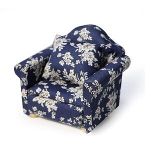 Dollhouse Couch with Pillow 1 12 Scale Miniature Sofa Arm Chair Living Room Furniture Wooden Fabric Frame Single Reading Chair Artificial House Room Scene Decoration (Blue)