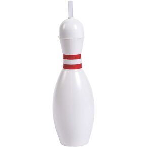 Fun Express 12 Pieces Bowling Pin Cups with Lids & Straws, Each Holds 18 oz, BPA Free Plastic, Party Supplies, Red & White in Saudi Arabia