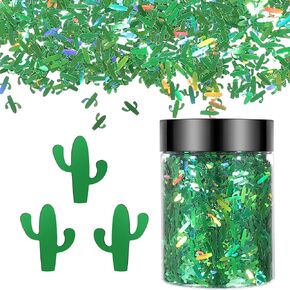 【48g/1.69oz Cactus - 8mm】Holographic Chunky Glitter, LightStone Sparkles Glitter, Bulk Glitter for Crafts Resin, Painting, Nail Art, Hair, Tumblers, Slime, Festival Decor, etc (Green)