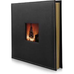 Golden State Art, Overall Size 12.8x13.2 Self-Adhesive Magnetic Photo Album DIY Scrapbook for Various Size Pictures -Leather Cover (Marron,40 Pages/20 Sheets,1 Square Cover Opening)