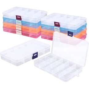 10pcs Fake Nail Storage, 15-Grid Small Plastic Rhinestone Organizer Box, Acrylic False Nail Tips Container, Jewelry Display Holder, Tackle Hair Art Craft Accessories Empty Case with Dividers in Kuwait