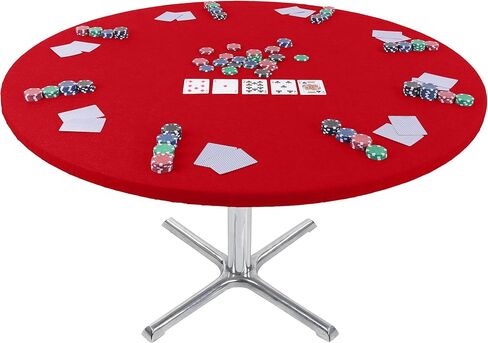 Jigitz Felt Poker Table Cover Round Fitted - 36-48in Stretch Fit Red Felt Card Table Cover - Table Cloth Protector for Mah Jong, Poker, Dominoes and Casino Game Night in Kuwait
