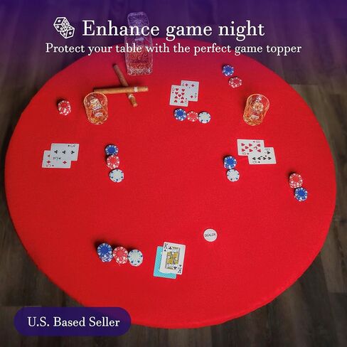 Jigitz Felt Poker Table Cover Round Fitted - 36-48in Stretch Fit Red Felt Card Table Cover - Table Cloth Protector for Mah Jong, Poker, Dominoes and Casino Game Night in Kuwait