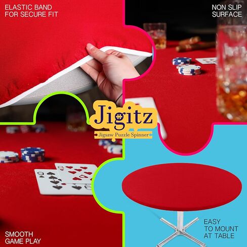 Jigitz Felt Poker Table Cover Round Fitted - 36-48in Stretch Fit Red Felt Card Table Cover - Table Cloth Protector for Mah Jong, Poker, Dominoes and Casino Game Night in Kuwait