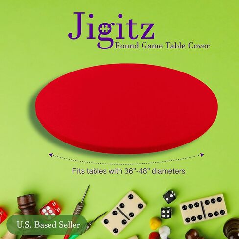 Jigitz Felt Poker Table Cover Round Fitted - 36-48in Stretch Fit Red Felt Card Table Cover - Table Cloth Protector for Mah Jong, Poker, Dominoes and Casino Game Night in Kuwait