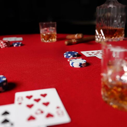 Jigitz Felt Poker Table Cover Round Fitted - 36-48in Stretch Fit Red Felt Card Table Cover - Table Cloth Protector for Mah Jong, Poker, Dominoes and Casino Game Night in Kuwait