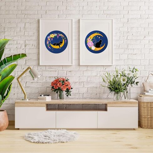 Louise Maelys 2 حزم القط القمر التطريز مجموعات للمبتدئين مع نمط الأزهار، الكبار المبتدئين عبر الابره عدة DIY مجموعات التطريز in Kuwait