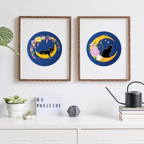 Louise Maelys 2 حزم القط القمر التطريز مجموعات للمبتدئين مع نمط الأزهار، الكبار المبتدئين عبر الابره عدة DIY مجموعات التطريز in Kuwait