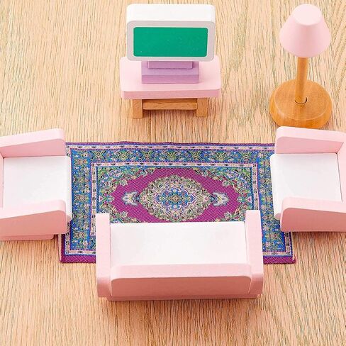 9Pcs Dollhouse Sofa Set,1/12 Dollhouse Decor 3Pcs White Fabric Sofa, 4Pcs Pillow and 2Pcs Miniature Carpet Turkey Rugs Miniature Furniture Toy for Kids Gift (A) in Kuwait