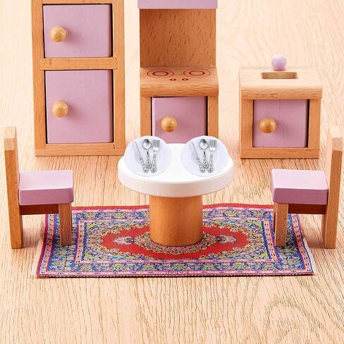9Pcs Dollhouse Sofa Set,1/12 Dollhouse Decor 3Pcs White Fabric Sofa, 4Pcs Pillow and 2Pcs Miniature Carpet Turkey Rugs Miniature Furniture Toy for Kids Gift (A) in Kuwait