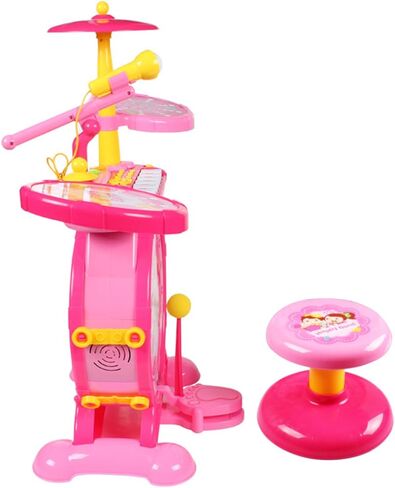 باولي مجموعة ادوات موسيقية للاطفال 2 في 1 للاولاد والبنات، مجموعة طبل موسيقى الجاز الالكترونية مع كيبورد بيانو وميكروفون ومقعد 24 مفتاح in Kuwait