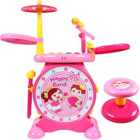 باولي مجموعة ادوات موسيقية للاطفال 2 في 1 للاولاد والبنات، مجموعة طبل موسيقى الجاز الالكترونية مع كيبورد بيانو وميكروفون ومقعد 24 مفتاح in Kuwait