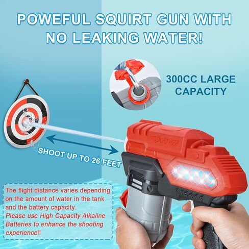 مسدس مياه كهربائي، مسدسات رش تعمل بالبطارية مع أضواء LED رائعة، مسدس مياه طويل المدى 300 سي سي للأطفال والكبار في حمام السباحة والشاطئ ومحاربة المياه (أسود) in Kuwait