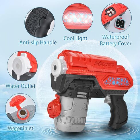 مسدس مياه كهربائي، مسدسات رش تعمل بالبطارية مع أضواء LED رائعة، مسدس مياه طويل المدى 300 سي سي للأطفال والكبار في حمام السباحة والشاطئ ومحاربة المياه (أسود) in Kuwait