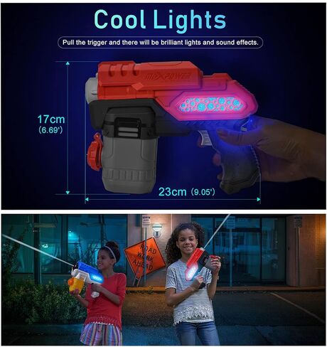 مسدس مياه كهربائي، مسدسات رش تعمل بالبطارية مع أضواء LED رائعة، مسدس مياه طويل المدى 300 سي سي للأطفال والكبار في حمام السباحة والشاطئ ومحاربة المياه (أسود) in Kuwait