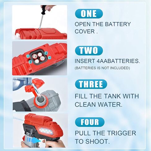 مسدس مياه كهربائي، مسدسات رش تعمل بالبطارية مع أضواء LED رائعة، مسدس مياه طويل المدى 300 سي سي للأطفال والكبار في حمام السباحة والشاطئ ومحاربة المياه (أسود) in Kuwait