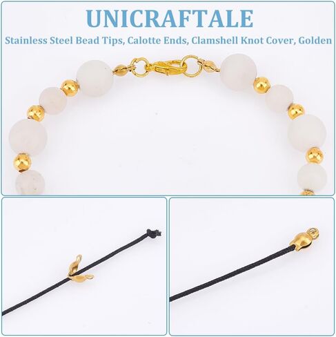 50 قطعة من رؤوس الخرز الذهبية من UNICRAFTALE، أطراف كالوت من الفولاذ المقاوم للصدأ، أغطية عقدة صدفية مفتوحة، أطراف خرز قابلة للطي 1 مم، أغطية نهاية ثقب صغير للعقد ونتائج التجعيد، 5 × 3 × 2 مم in Kuwait