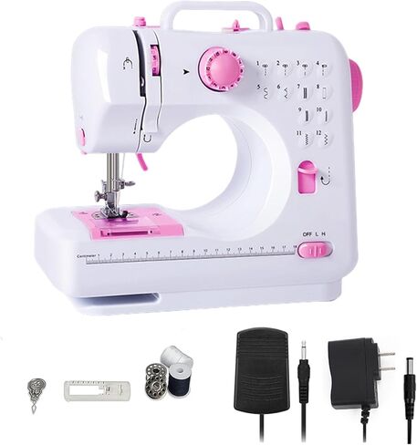 ماكينة خياطة صغيرة، آلات خياطة محمولة متعددة الوظائف للمبتدئين، ماكينة خياطة كهربائية صغيرة مع خياطة عكسية و12 غرزة مدمجة، سرعتان بخيط مزدوج مع دواسة قدم in Kuwait