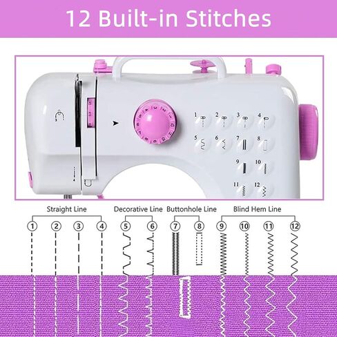 ماكينة خياطة صغيرة، آلات خياطة محمولة متعددة الوظائف للمبتدئين، ماكينة خياطة كهربائية صغيرة مع خياطة عكسية و12 غرزة مدمجة، سرعتان بخيط مزدوج مع دواسة قدم in Kuwait