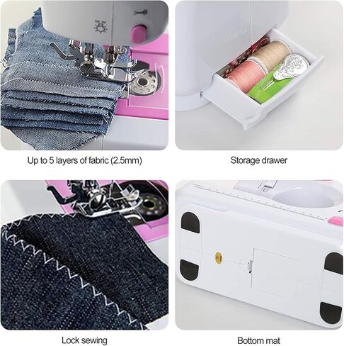 ماكينة خياطة صغيرة، آلات خياطة محمولة متعددة الوظائف للمبتدئين، ماكينة خياطة كهربائية صغيرة مع خياطة عكسية و12 غرزة مدمجة، سرعتان بخيط مزدوج مع دواسة قدم in Kuwait