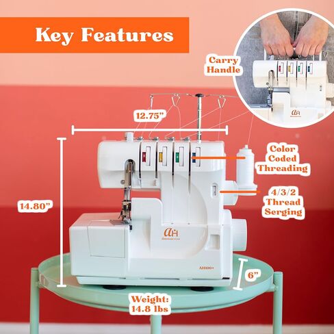 Serger Sewing Machine by American Home, Portable Stitching Machine Easy to Follow 4/3/2 Serger Thread with Differential Feed for Hemming and Sewing, Includes Sewing Accessory Kit, AH100 in Saudi Arabia