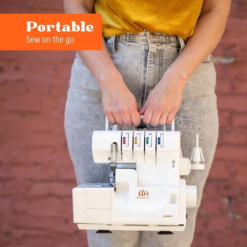Serger Sewing Machine by American Home, Portable Stitching Machine Easy to Follow 4/3/2 Serger Thread with Differential Feed for Hemming and Sewing, Includes Sewing Accessory Kit, AH100 in Saudi Arabia