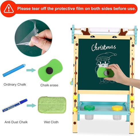 Kids Art Easel with Paper Roll Toddler Double-Sided Whiteboard & Chalkboard Standing Easel with Numbers and Other Accessories for Boys Girls in Kuwait