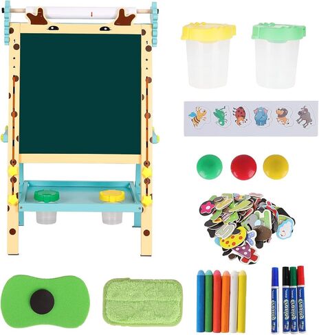 Kids Art Easel with Paper Roll Toddler Double-Sided Whiteboard & Chalkboard Standing Easel with Numbers and Other Accessories for Boys Girls in Kuwait
