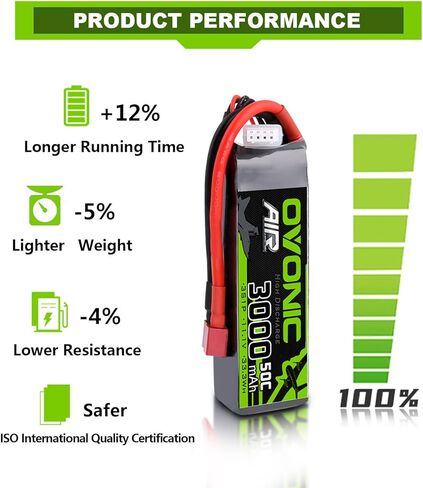 OVONIC 3S Lipo Battery 50C 3000mAh 11.1V Lipo Battery with Dean-Style T Connector for RC Airplane Helicopter Quadcopter RC Car Truck Boat(2 Packs) in Saudi Arabia