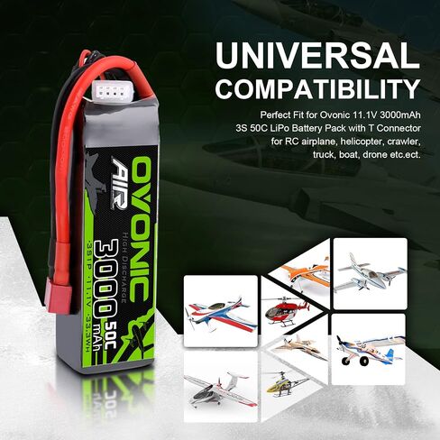 OVONIC 3S Lipo Battery 50C 3000mAh 11.1V Lipo Battery with Dean-Style T Connector for RC Airplane Helicopter Quadcopter RC Car Truck Boat(2 Packs) in Saudi Arabia