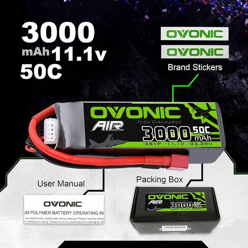 OVONIC 3S Lipo Battery 50C 3000mAh 11.1V Lipo Battery with Dean-Style T Connector for RC Airplane Helicopter Quadcopter RC Car Truck Boat(2 Packs) in Saudi Arabia