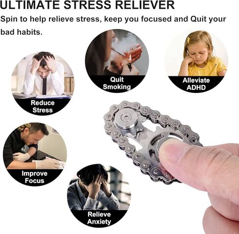 Bike Chain Gear Fidget Spinner, Metal Sprocket Chain Fidget Toy, Stress Anxiety Relief Fidget Toy, Focus Finger Spinning Toy, Stainless Steel Mechanics W/Smooth Bearings EDC Novelty Toy in Kuwait