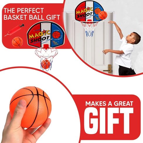 Liberty Imports Indoor Mini Basketball Hoop - 16" x 13" Large Over The Door Plastic Toy Backboard, Net, Ball and Pump for Kids Boys Teens - Suitable for Office, Bedroom, Dorm (Magic Shot) in Saudi Arabia
