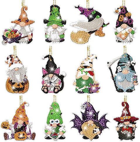 12 PSC Halloween Dwarf Elf Diamond Art Ornaments Double Sided Diamond Painting Keychains 5D Painting Round Drill Pendant Crystal Rhinestone Gem Arts Craft for Christmas Decorations Supplies Gift in Kuwait