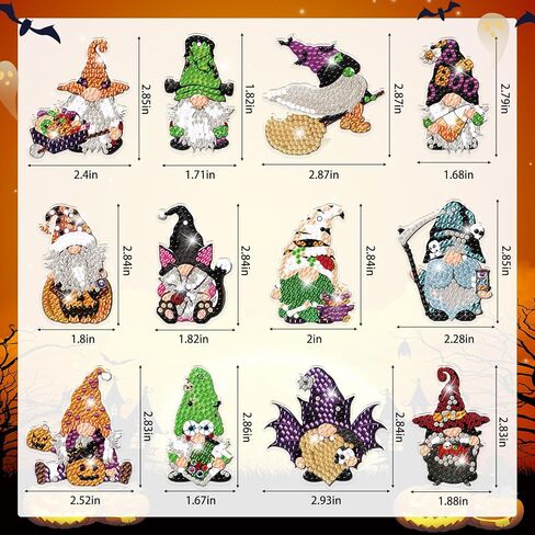 12 PSC Halloween Dwarf Elf Diamond Art Ornaments Double Sided Diamond Painting Keychains 5D Painting Round Drill Pendant Crystal Rhinestone Gem Arts Craft for Christmas Decorations Supplies Gift in Kuwait