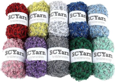 for Scrubbies 12 Skeins Bonbons Yarn Assorted Colors 100% Polyester for Scrubbies Crochet and Knitting Project - Total 648 Yards Craft Kit (Brush) in Saudi Arabia