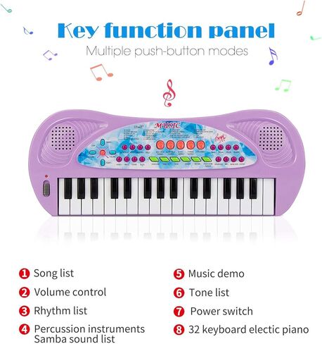 لوحة مفاتيح بيانو للأطفال 32 مفتاحاً من هوتويز مع ميكروفون لوحة مفاتيح إلكترونية محمولة للمبتدئين للألعاب الموسيقية بيانو لـ 3 4 5 6 7 8 سنوات للأولاد والبنات (أرجواني) in Kuwait