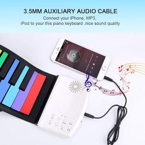 VAlinks Rainbow Roll Up Piano, 49 Keys Flexible Educational Electronic Piano Keyboard with Loud Speaker & 47 Tones, Portable Toy Gift for Birthday/Holiday Parties, Thanksgiving, Christmas, New Year in Kuwait