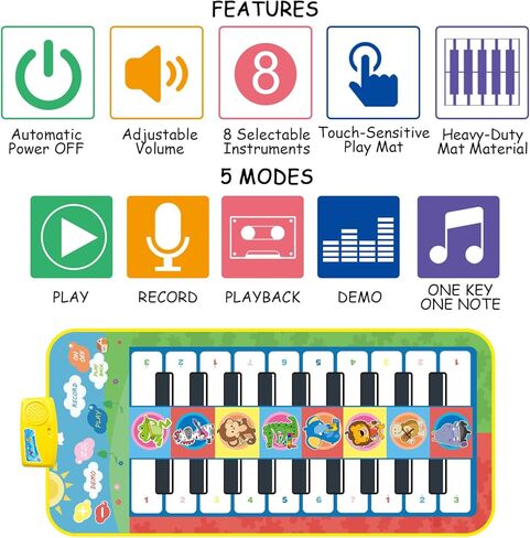 Hapavis Piano Mat with 20 Keys 8 Instruments Sound Kid Musical Playing Carpets Soft Keyboard Blanket Educational Toys in Kuwait