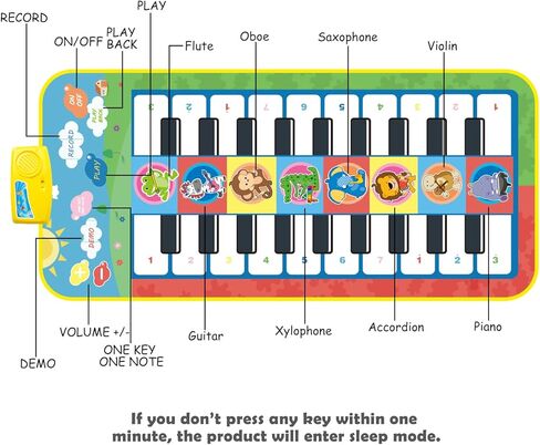 Hapavis Piano Mat with 20 Keys 8 Instruments Sound Kid Musical Playing Carpets Soft Keyboard Blanket Educational Toys in Kuwait