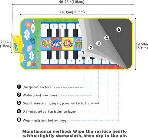 Hapavis Piano Mat with 20 Keys 8 Instruments Sound Kid Musical Playing Carpets Soft Keyboard Blanket Educational Toys in Kuwait