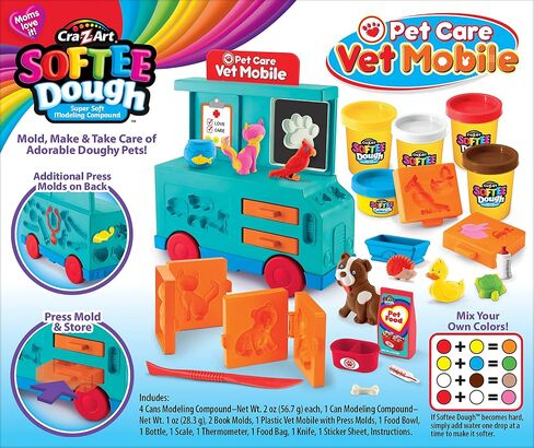 Cra-Z-Art Softee Dough Pet Care Vet Mobile Playset, Modeling Dough Play Toy for Kids Ages 3 Years and Up in Saudi Arabia
