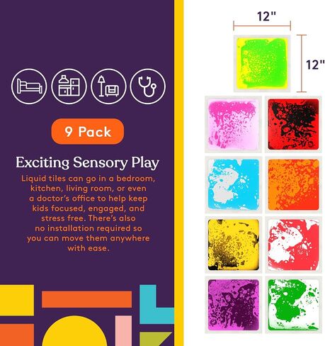 Special Supplies Square Floor Liquid Tiles for Kids, Set of 9, Colorful Early Learning Sensory Activity Mats for Toddlers and Children, Anti-Slip Backing for Active Play, Dance, and Games in Saudi Arabia