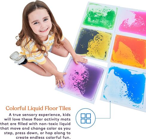 Special Supplies Square Floor Liquid Tiles for Kids, Set of 9, Colorful Early Learning Sensory Activity Mats for Toddlers and Children, Anti-Slip Backing for Active Play, Dance, and Games in Saudi Arabia